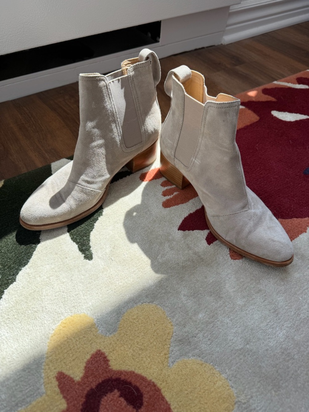 rag & bone light gray suede block heel ankle boots